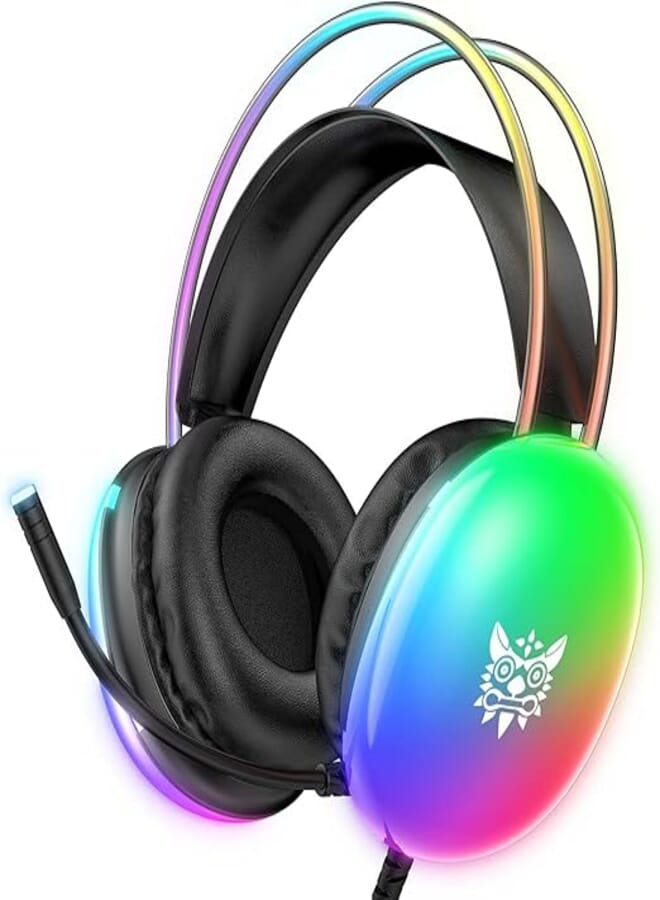 Onikuma X25 Gaming Headset with Microphone, RGB Gradient Dynamic Lighting, PC Wired Lightweight Gaming Headphones for PS4/PS5/Laptop/MAC, 3.5mm Audio Over Ear Headphone, Stereo Surround Sound